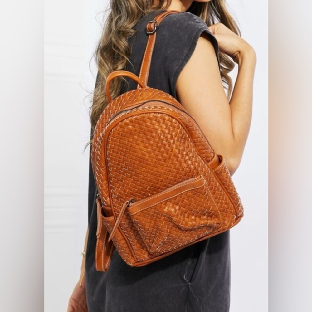 Certainly Chic Faux Leather Woven Backpack